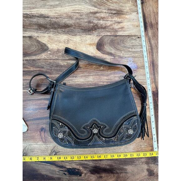 Brighton Women's Black Embroidered Heart Appliqué Shoulder Bags - Picture 10 of 11